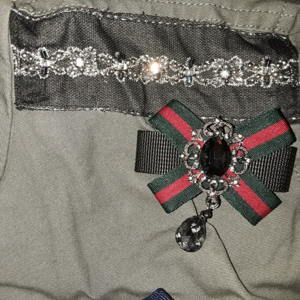 Embellished & Embroidered Olive Green Jacket Coat - Picture 7 of 8